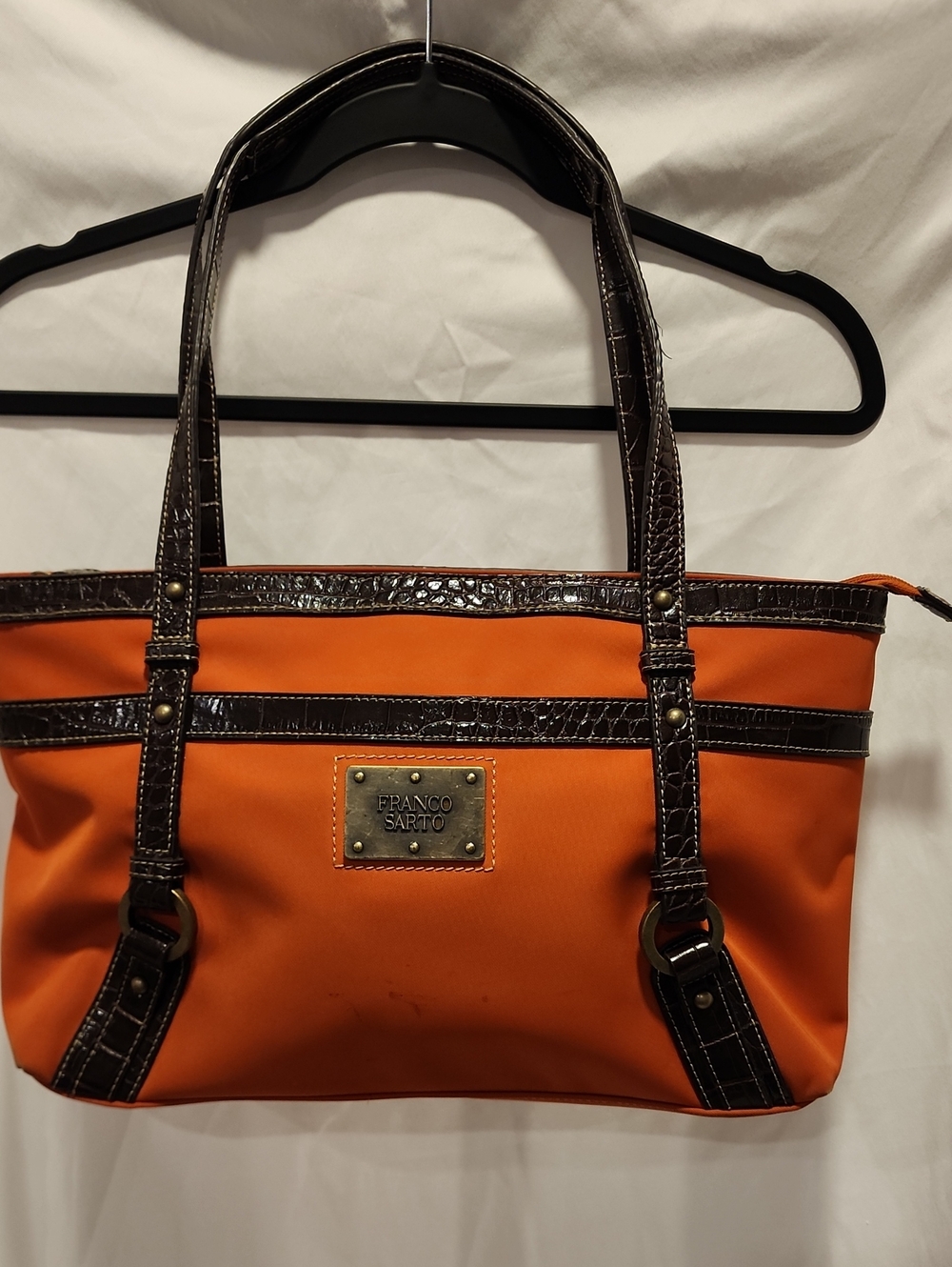 Franco Sarto Orange Tote with Brown Croc-Trim